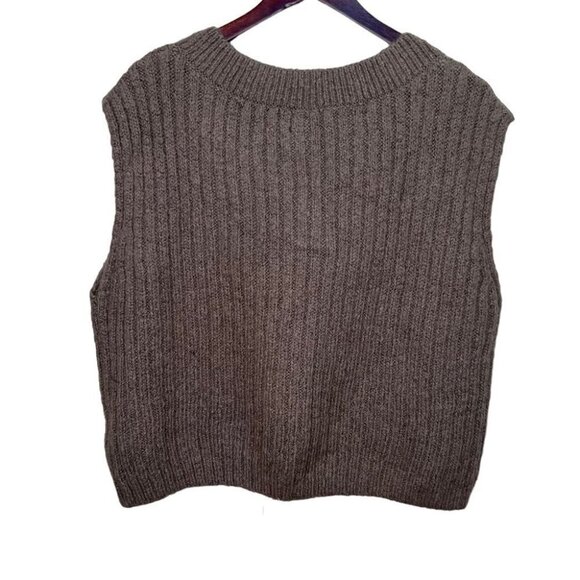 H&m Tan Wool Alpaca Blend Cropped Sweater Vest Size L - Picture 3 of 9